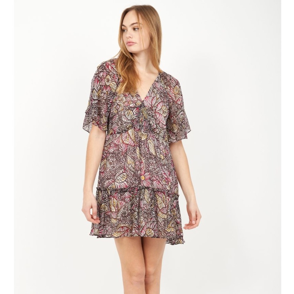 Joie Zinnia Floral V-Neck Ruffle Mini Dress Size Small